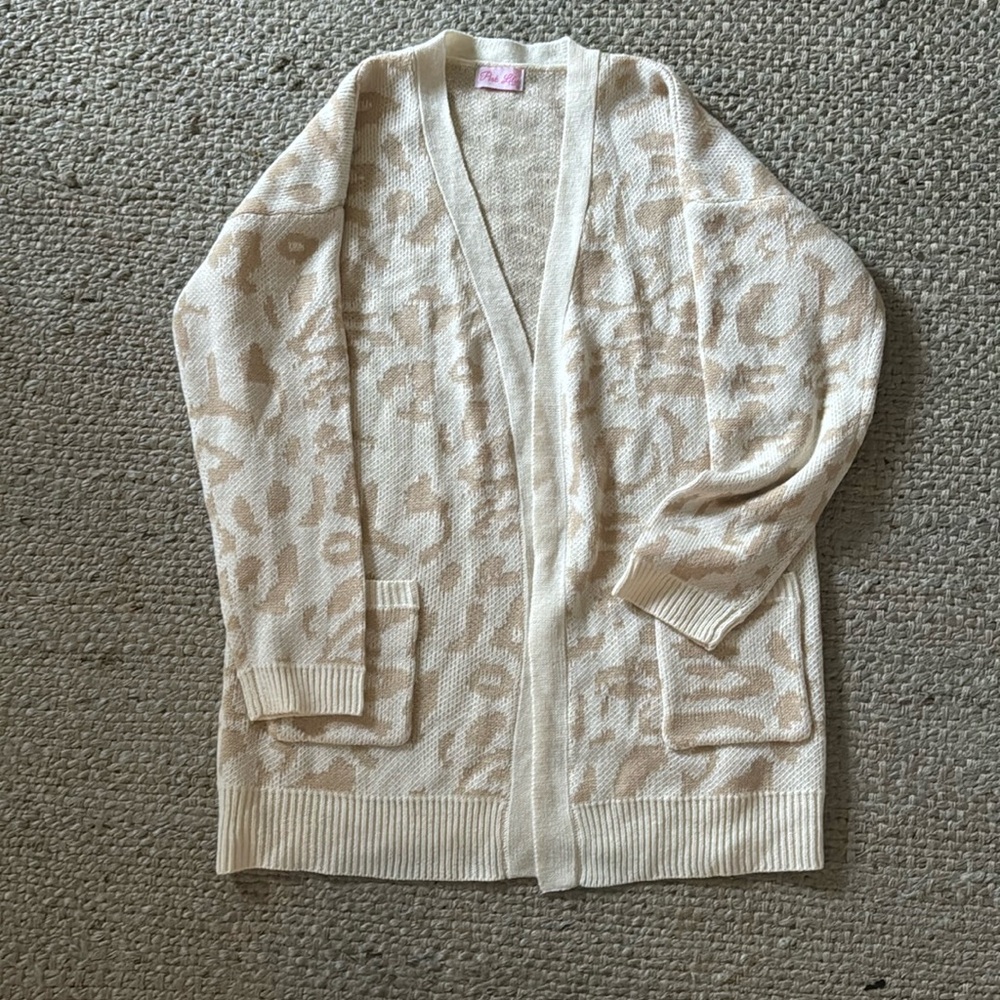 Pink lily cream leopard cardigan women’s small